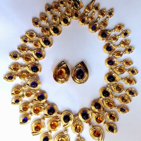 Natural Amethyst Citrine Statement Necklace - Etsy 147ct Natural Amethyst Citrine Diamonds Necklace